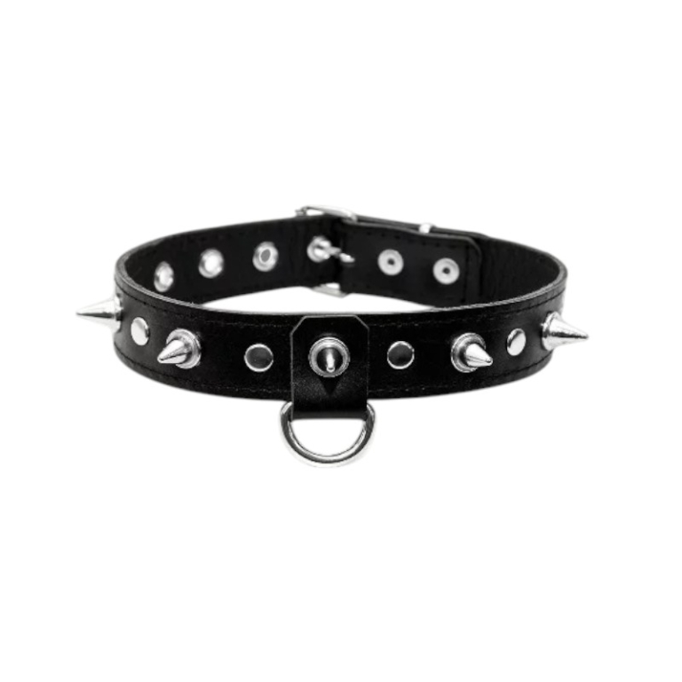 Wąska skórzana obroża z kolcami