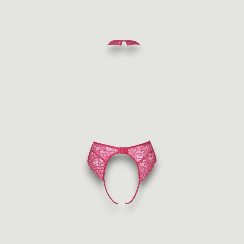 Koronkowe różowe body z otwartym krokiem S/M