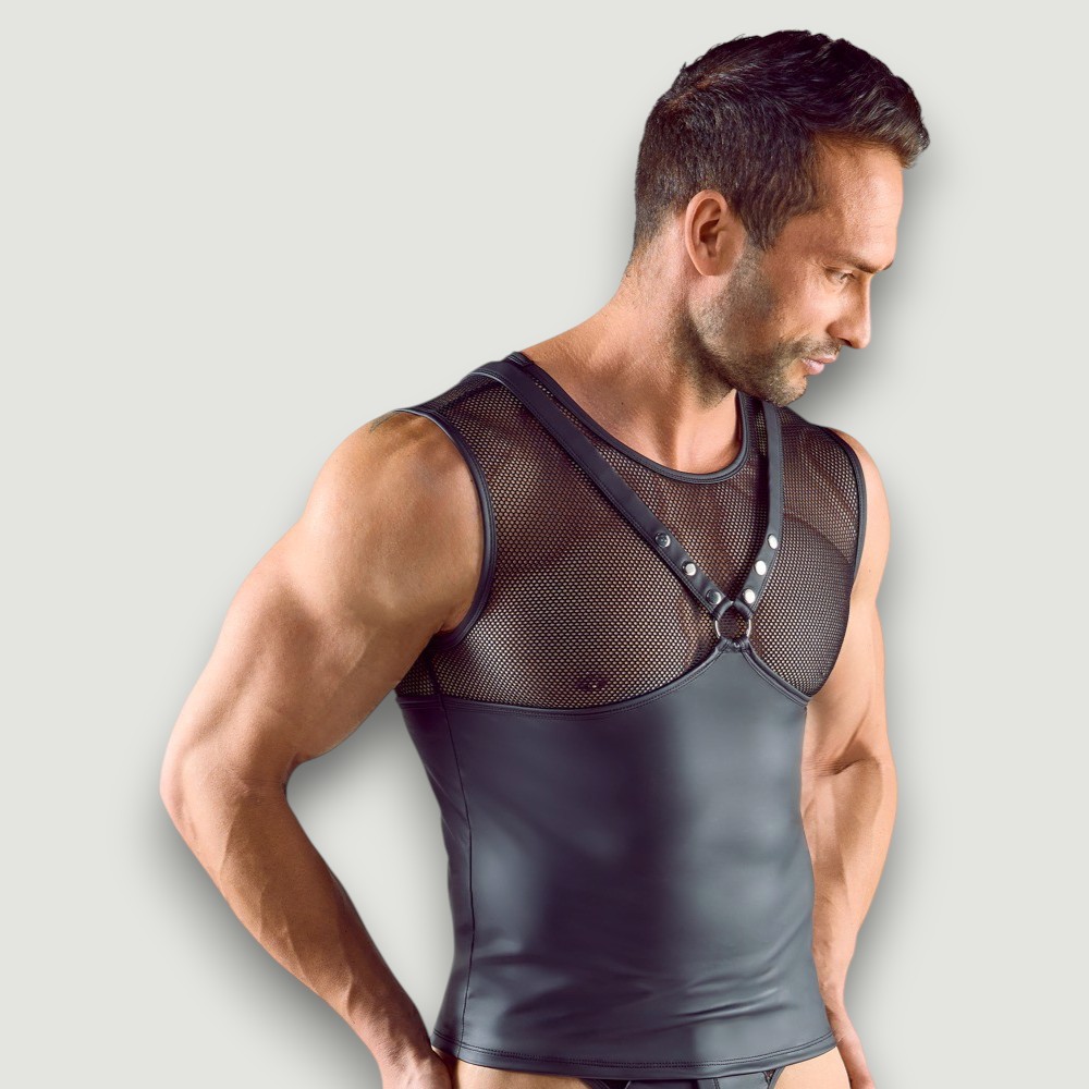 Bezrękawnik męski z siateczką i paskami