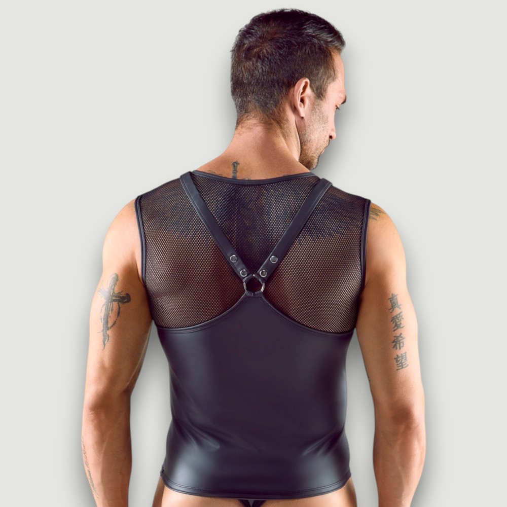 Bezrękawnik męski z siateczką i paskami