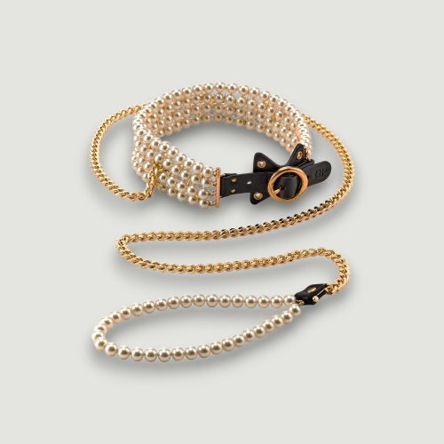 Luksusowy zestaw obroża i smycz z pereł