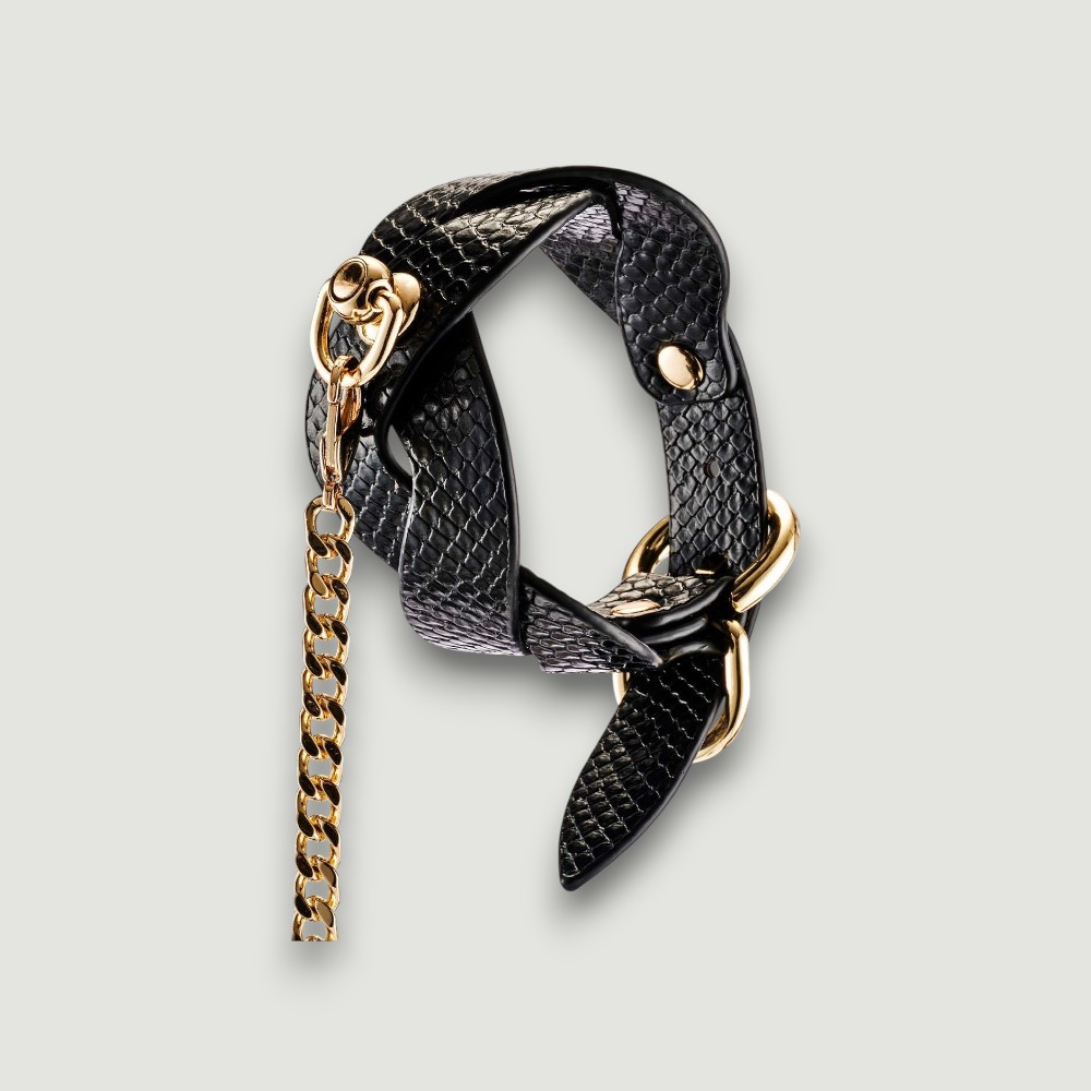 Elegancki zestaw obroża i smycz z plecionymi paseczkami