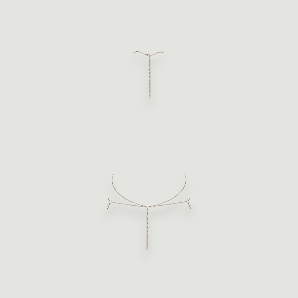 Złoty łańcuszek na ciało z holograficznymi kryształami