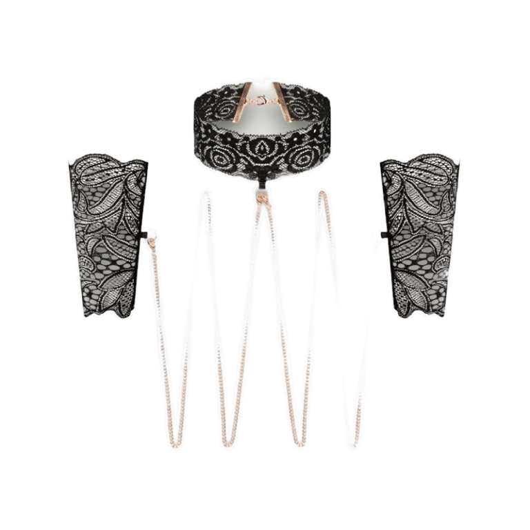 Elegancki zestaw kołnierzyka i mankietów z łańcuszkiem