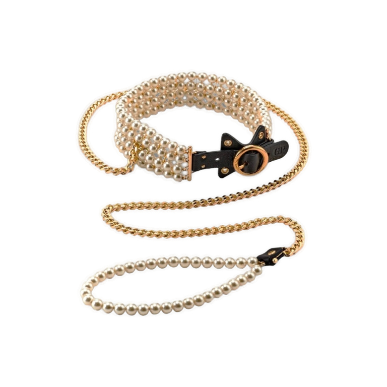 Luksusowy zestaw obroża i smycz z pereł