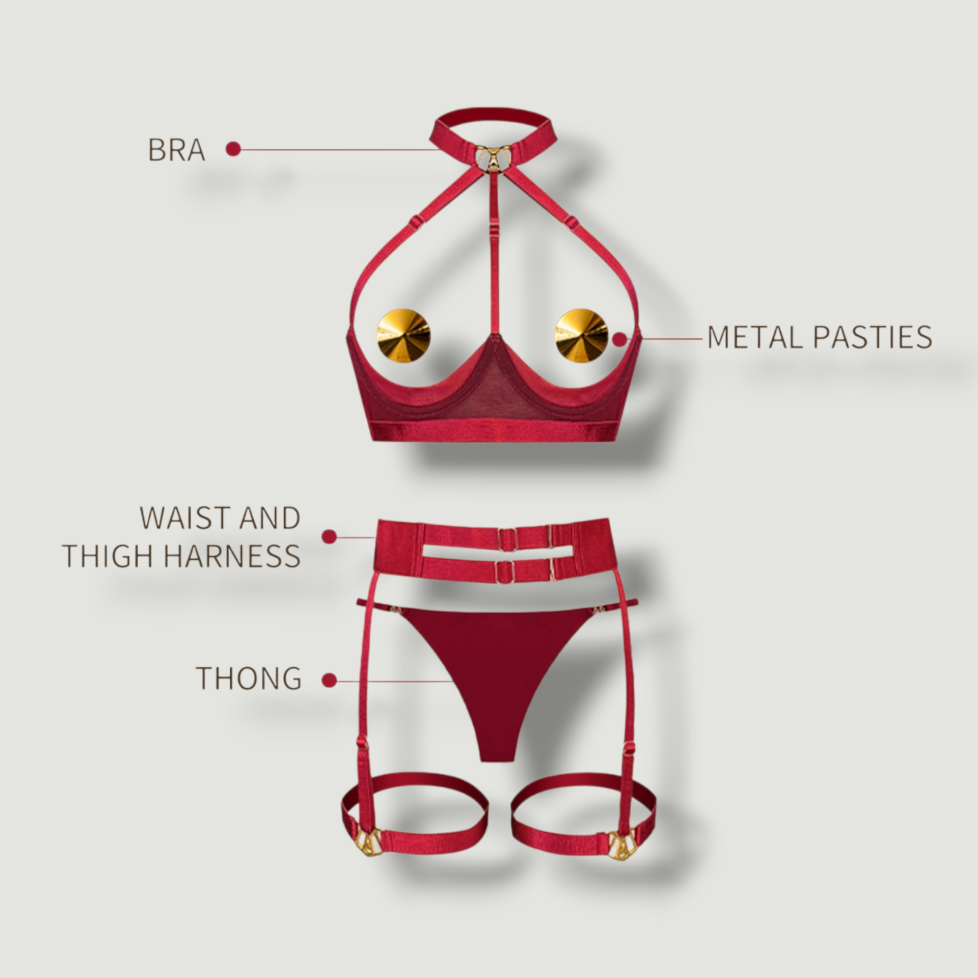 UPKO Red strapped lingerie set