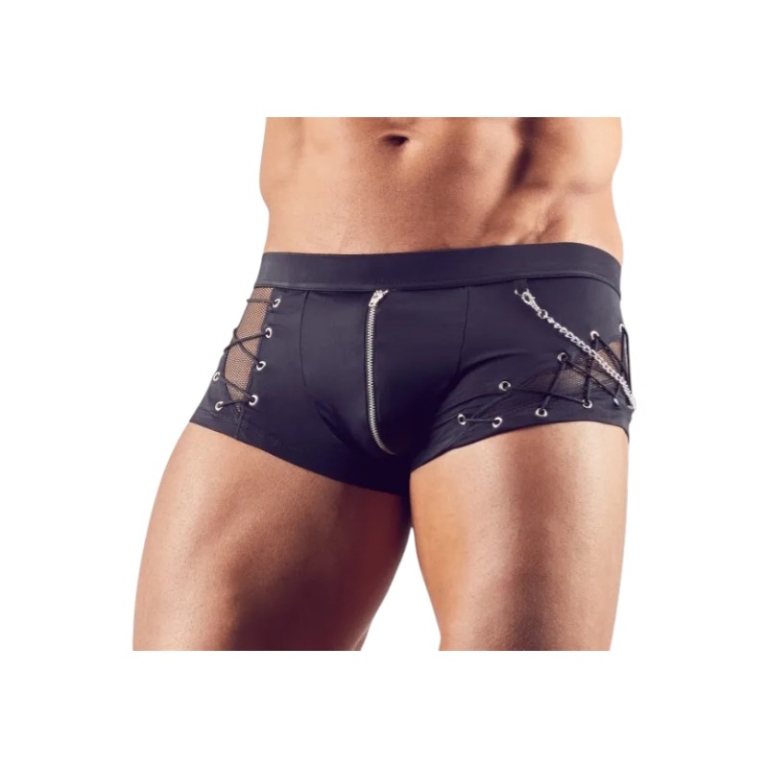 Męskie bokserki z przezroczystym elementem i łańcuszkiem